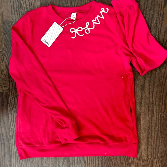 Dark Pink Valentines Love Hand Drawn and Hand Embroidered Sweatshirt NWT - Picture 2 of 12